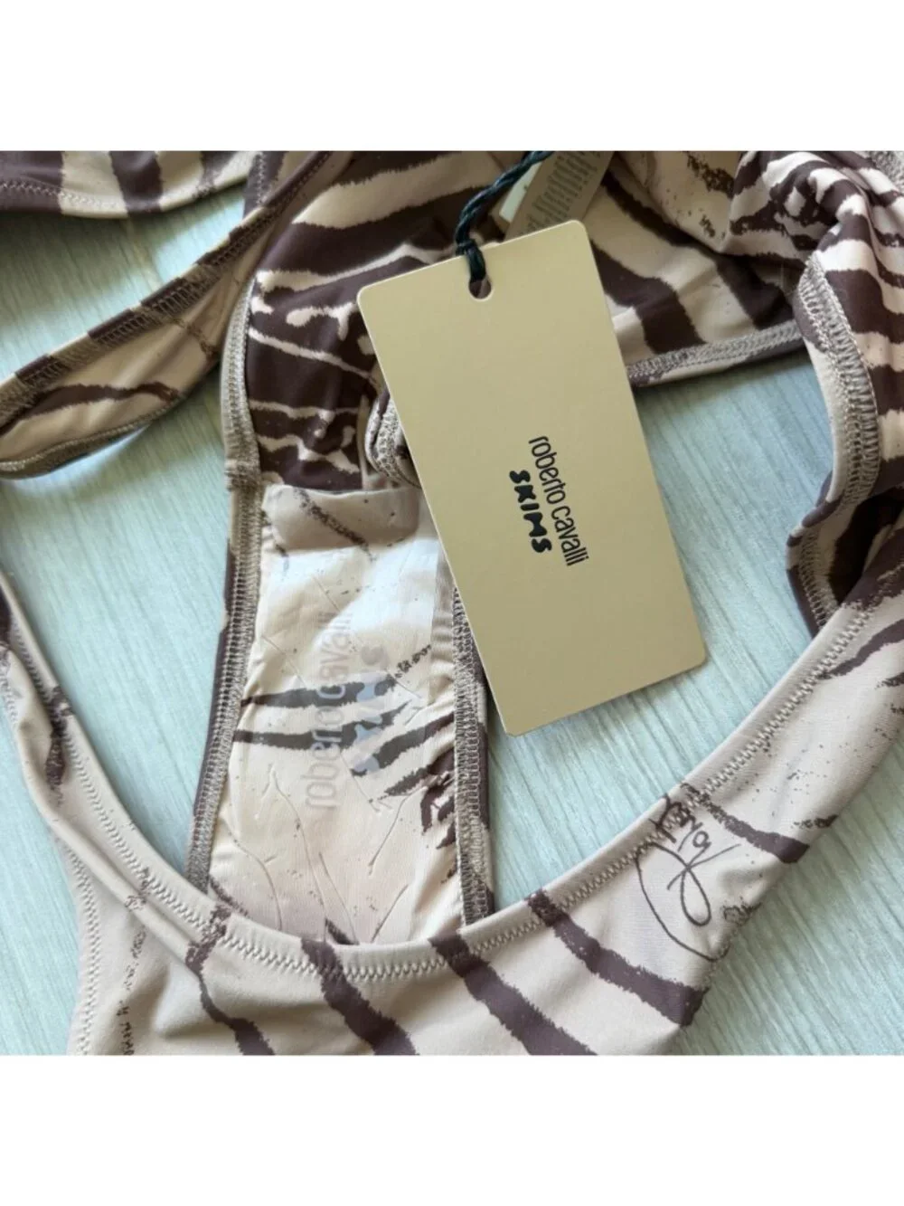 $180 ROBERTO CAVALLI X SKIMS ZEBRA PRINT STRAPLESS MONOKINI - SZ LARGE